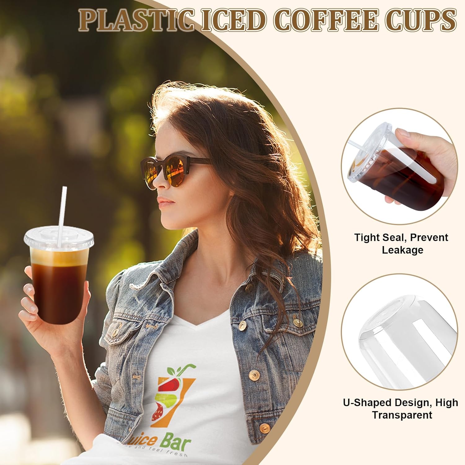 50 Sets Plastic Cups with Lids and Straws,Disposable Plastic Iced Coffee Cup for party Beverage, Disposable Drinking PET Cups for Coffee Cold Drinks Juice Smoothie Christmas (Clear, 16 oz) - Image 3
