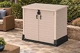 Duramax Cedargrain StoreAway 850L Plastic Garden Storage Shed - Outdoor Storage Shed, Wheelie bin box, Durable Construction, Ideal for Tools, BBQs & 2x 120L Garbage Bins, 130x74x110 cm, Warm Taupe - 3