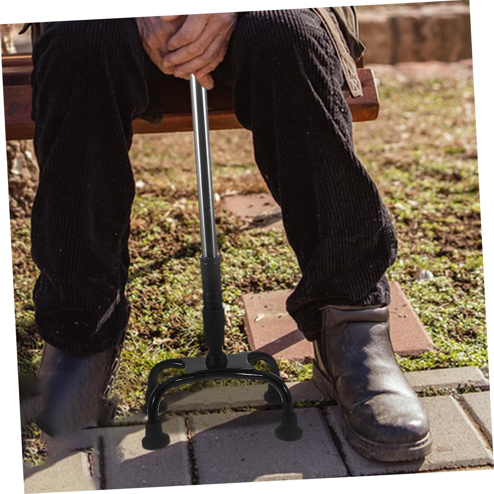 iplusmile Bastón de Trekking Plegable Ajustable para Personas Mayores Base Estable de Cuatro Patas Antideslizante Mango Ergonómico de Acero Inoxidable para Caminar y Uso Diario