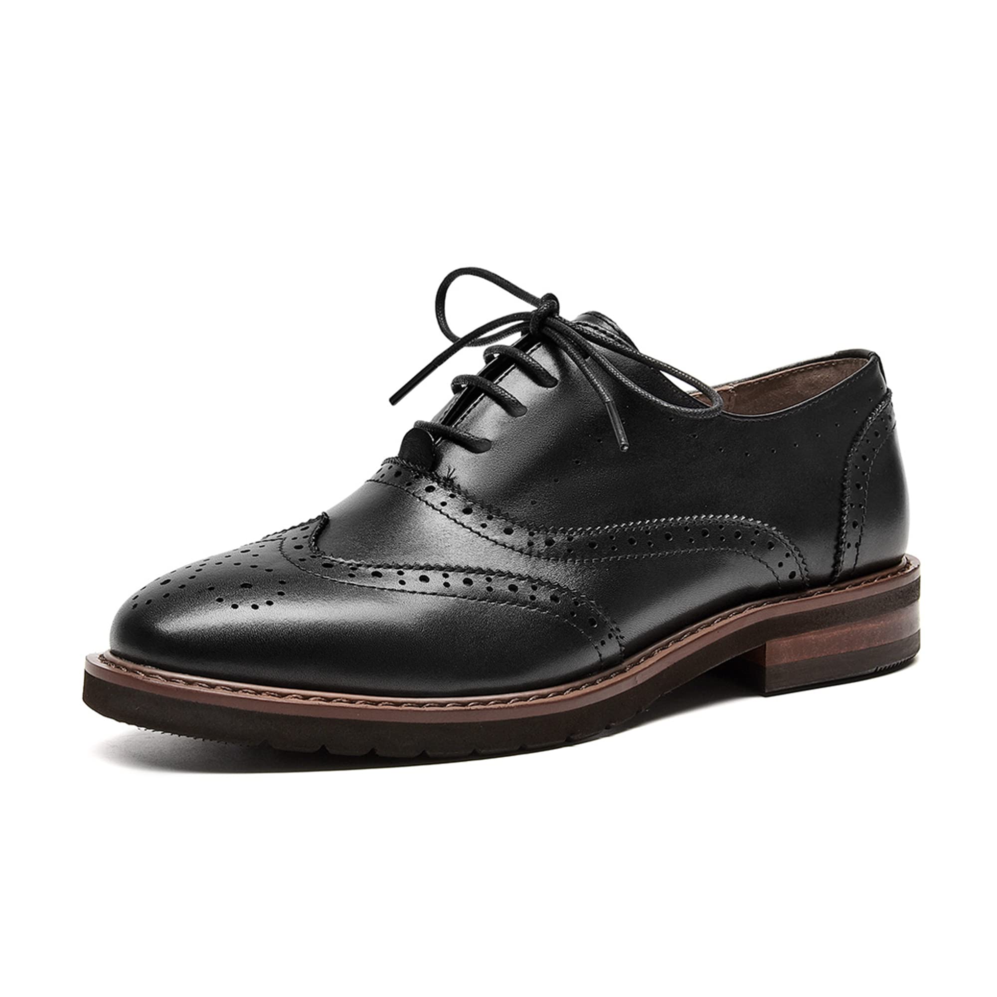 ZUYEEWomen's Perforated Lace-up Oxfords Brogue Low Heels Leather Shoes Casual Formal for Girls ladis Women