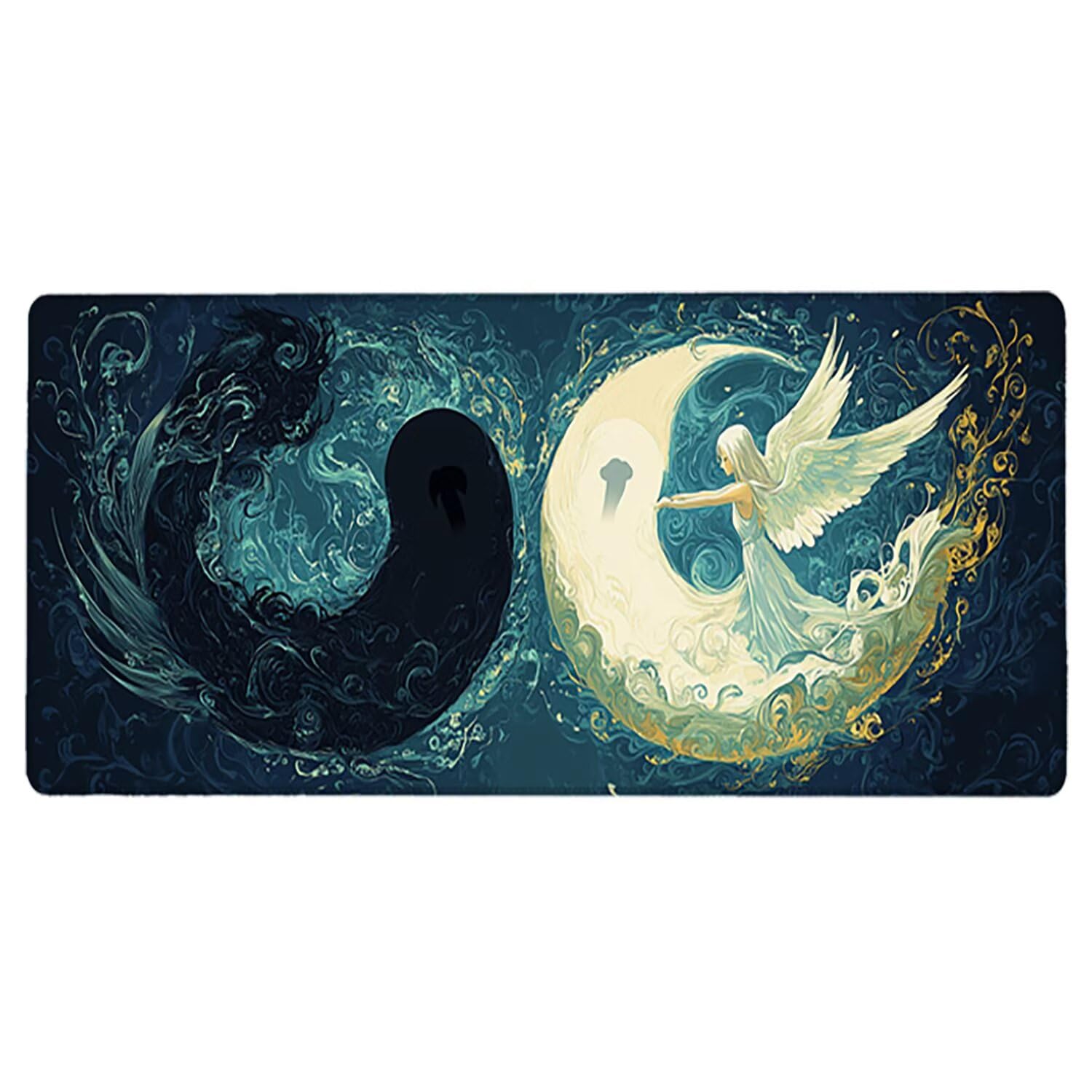 Podkładka pod mysz XXL Angel - 1600x800x3mm - niebieska duża mata na biurko z przeszytymi krawędziami i antypoślizgowa wodoodporna do komputera, laptopa poprawia precyzję i szybkość. -36186