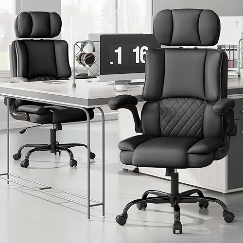 Vista 9 de Silla ergonómica de oficina ejecutiva, silla de computadora con reposacabezas ajustable, silla de escritorio de piel sintética, silla giratoria