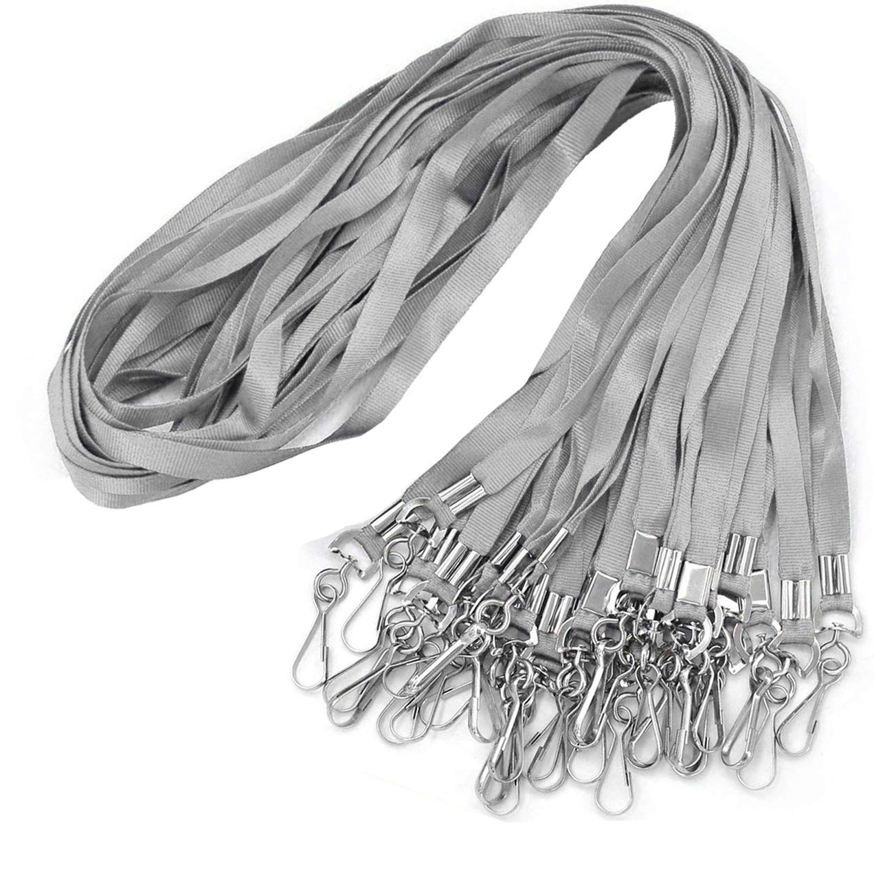 Badge Lanyards Swivel Hook Flat Neck Gray Lanyard for Name Tag ID Card Badges Holder (Gray, 100Pcs)