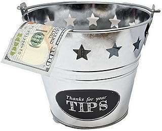 Tip Bucket Metal w/Stars Design for Bar, Club, Musicians, Bands, Street Performers | Bartenders Money Tip Jar 6 “ Diameter x 5.5” Hight