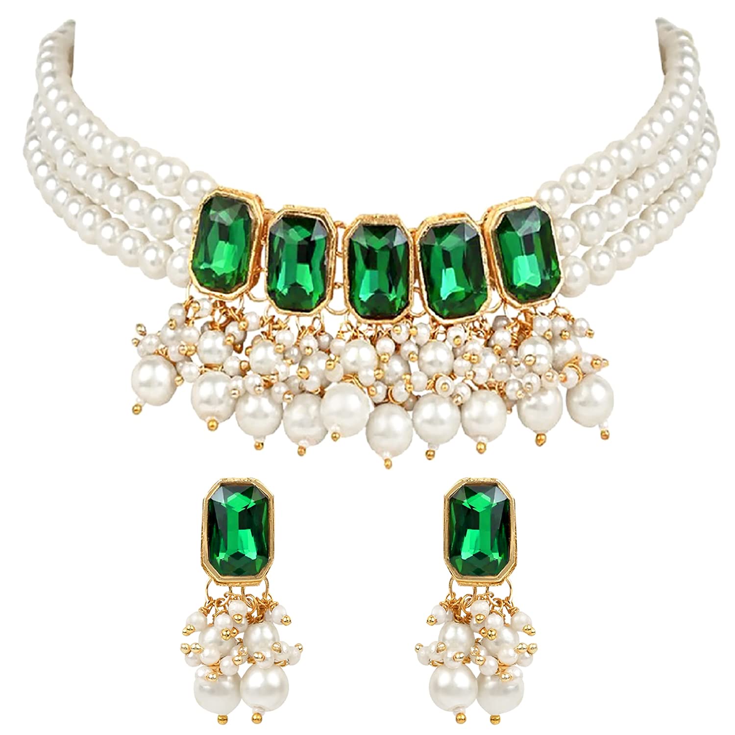 Peora Traditional Gold Plated White Green Kundan Studded Choker Necklace Earrings Maang Tikka Set Stylish Fashion Jewellery for Women & Girls (B0BVHK2Y7R) Amazon Price History, Amazon Price Tracker