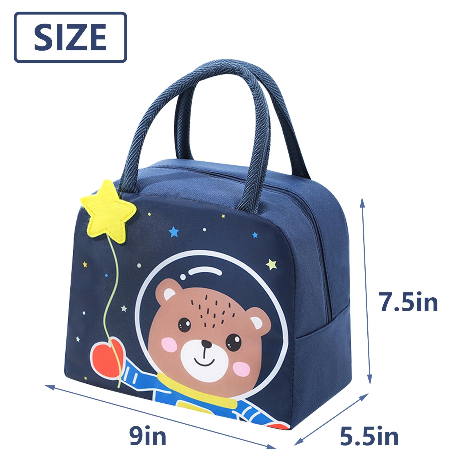 Insulated Reusable Lunch Tote Bags Cartoon Portable Lunch Box for Work Office Picnic Beach Space Bear — view 3