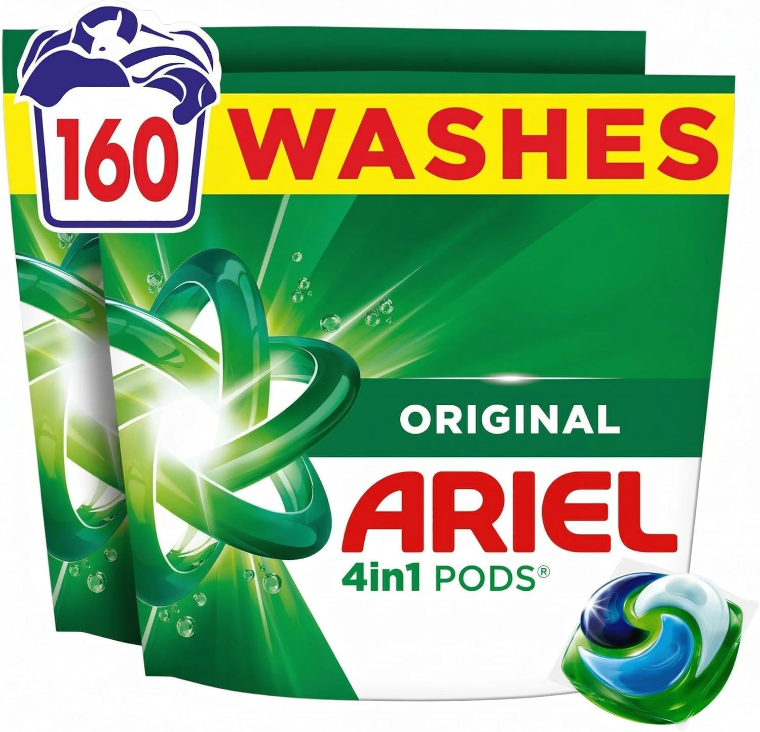 Ariel Shop4less - Detersivo per bucato, 160 lavaggi, forma a capsula, profumo fresco, illuminante, tecnologia Cool Clean, pellicola 100% idrosolubile