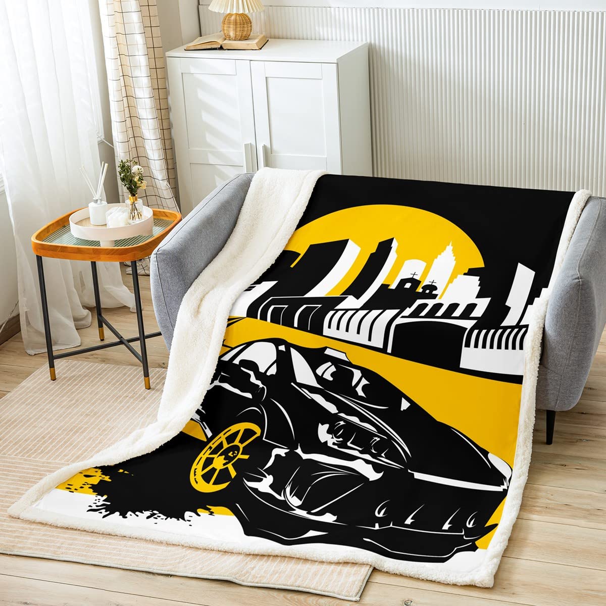 Coperta in peluche per bambini, per ragazzi, ragazzi, sport, auto, da corsa, auto, Sherpa, per divano letto, 200 x 200 cm