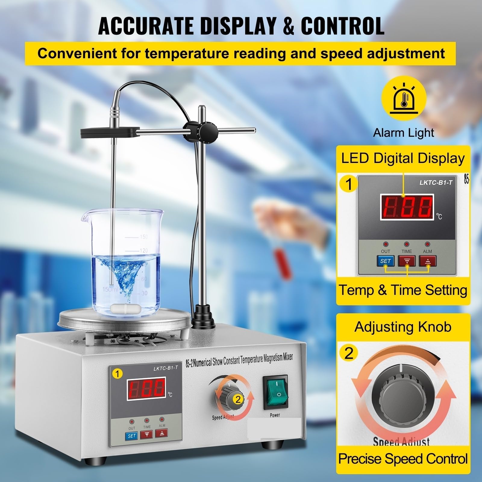Piastra riscaldante con agitatore magnetico riscaldante da 1 l con barra di agitazione 0-2000 giri/min Kit di distillazione for miscelatore V-ortex Attrezzatura for laboratorio chimico Ampia Gamma Di