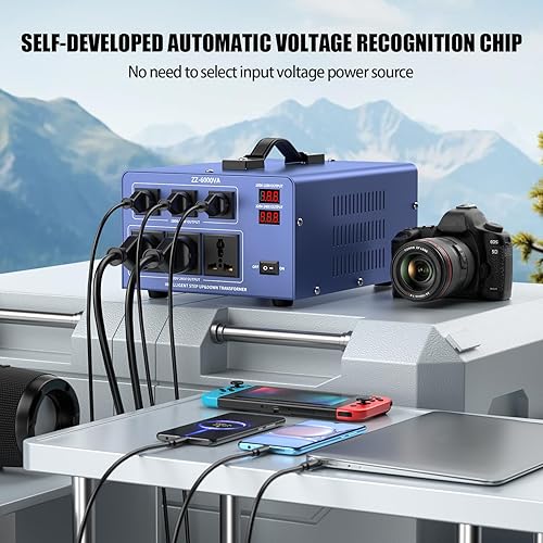 Miniatura 3 de Convertidor de voltaje de 6000 W, transformador automático de 110120220240 V de alta resistencia con 3 salidas de EE. UU., 3 salidas universales,