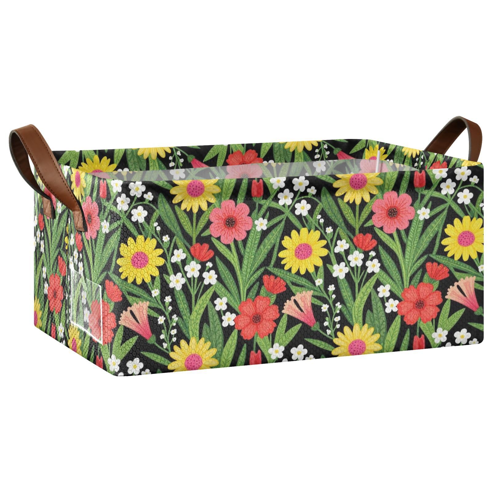 Bac de rangement ouvert FRODOTGV en tissu motif floral jaune et rouge pour étagère