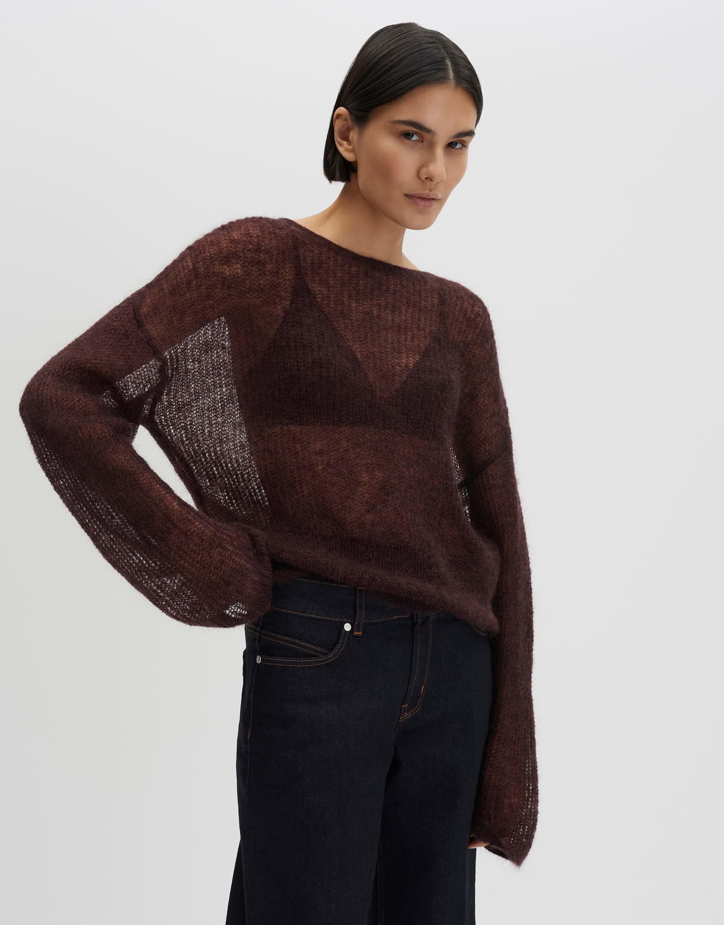 someday Damen Pullover | Statement Stricker aus Mohair Woll Mix Loose Fit Mahogany, 36