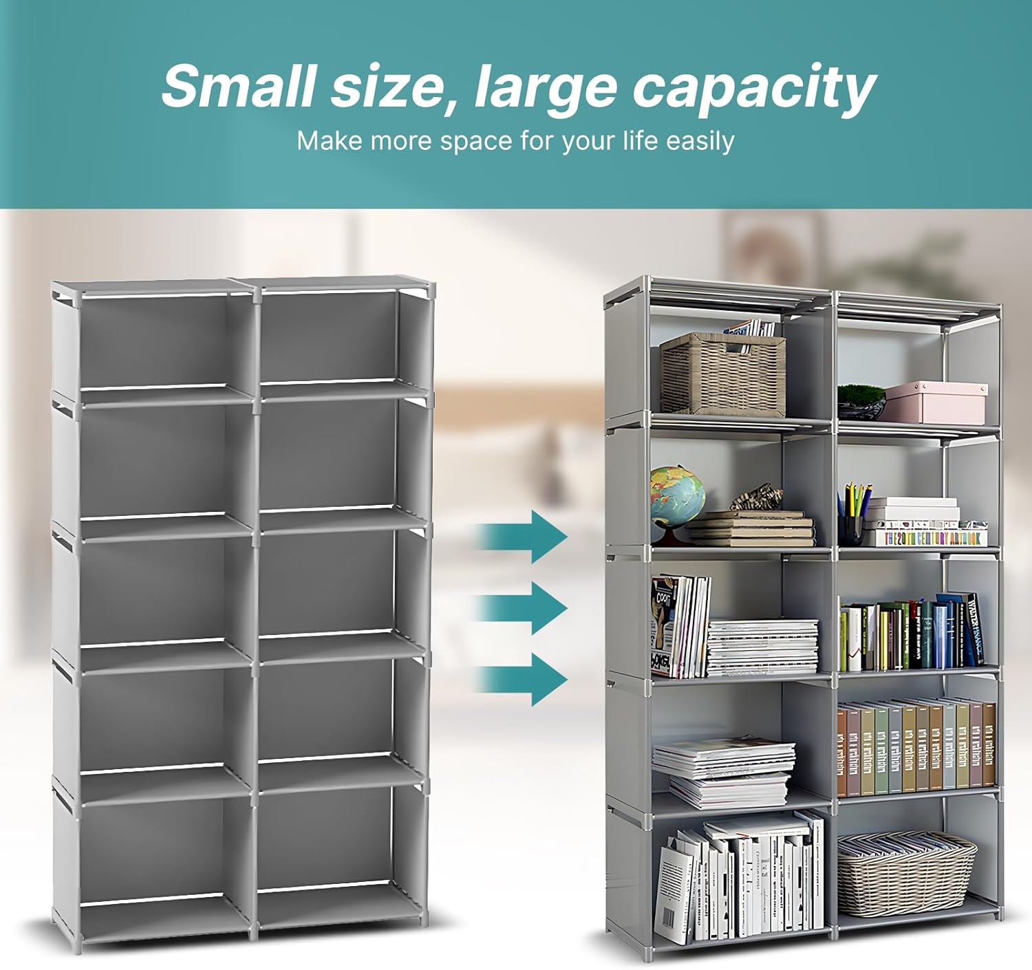 Ymiko 10 Cube Storage, Large Capacity Multifunctional Shelf with 12mm Heavy Duty Steel Pipe, Non Woven Fabric for Bedroom Closet Office