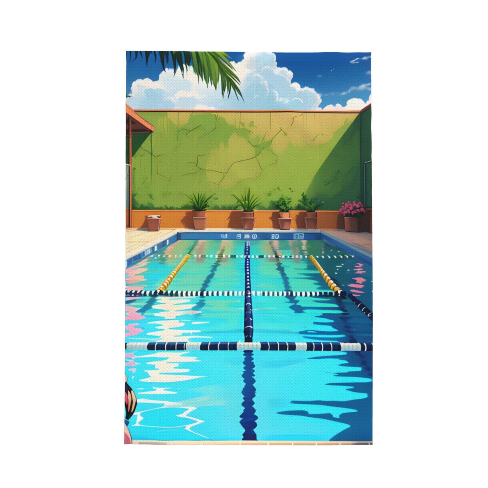 SXZVVBN Flamingo and swimming pool Super Absorbent Microfibre Waffle Towels Fast Drying Dish Cloths Home Cafe Barista