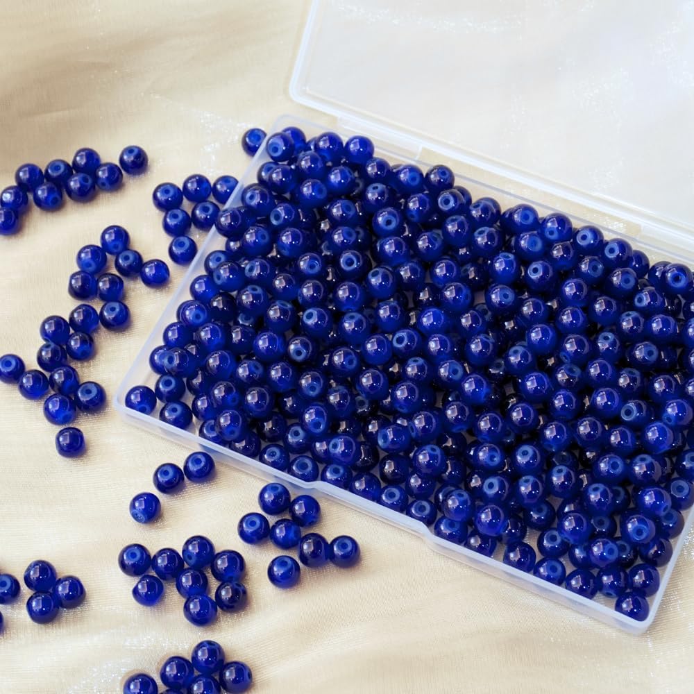 Jabrand Navy Blue Glass Beads Bulk, 8mm Glass Beads for Barcelet and Jewelry Making DIY Crafts (360pcs)