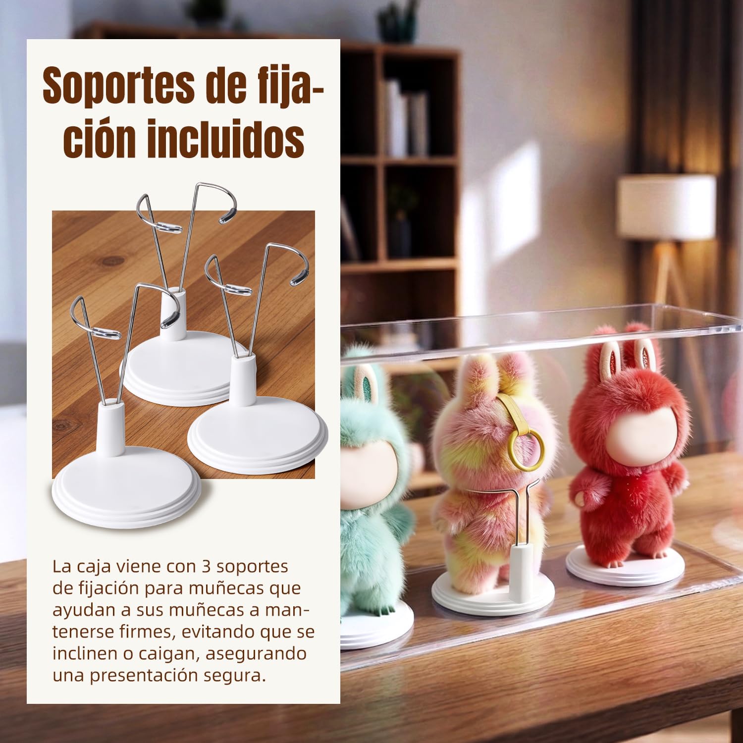Mcbazel Caja de acrílico de Alta Transparencia Compatible con LABUBU, Vitrina magnética Protectora para Pop Mart, soporta 3 muñecas, con Soporte para muñecas – 35 cm × 11 cm × 17,5 cm (Grosor 8+5