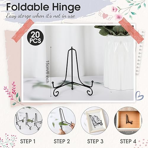 Miniatura 2 de Dandat 20 soportes de exhibición de placas de hierro negro, soporte de marco de fotos de caballete de 6 pulgadas para marcos de fotos, libros,