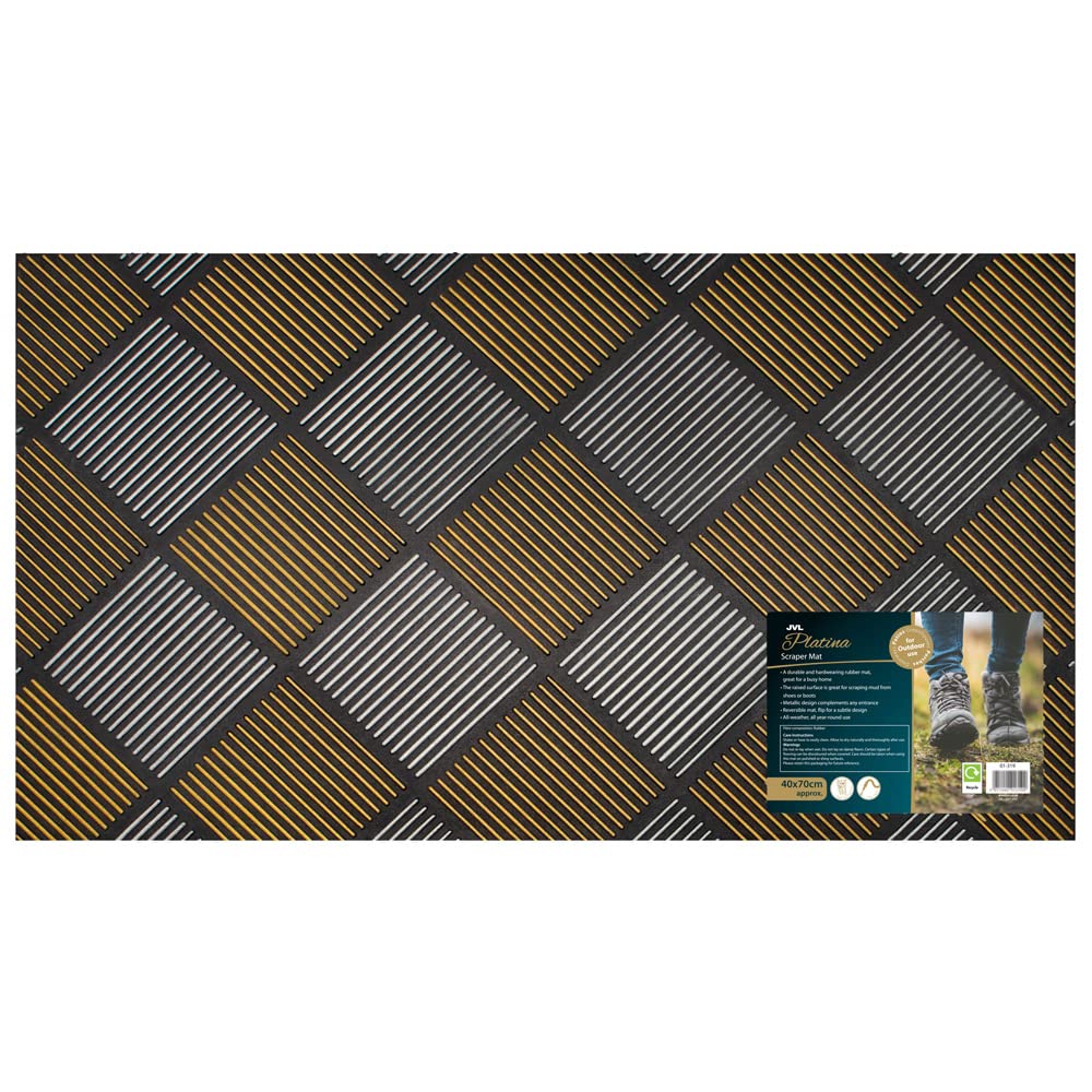 Jvl  Gold Platina Silver/ Rubber Reversible Doormat in Size 40x70cm, Sports Direct