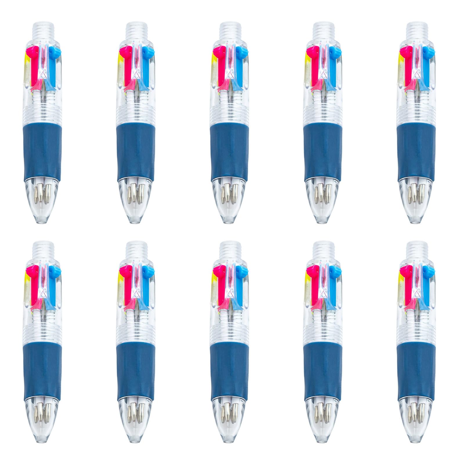 Buxuaaaa Navy Blue 10Pcs Retractable 4-Color Ballpoint Pen, Compact Multicolor 1.0Mm Pens For Students School Small Ballpoint Pen