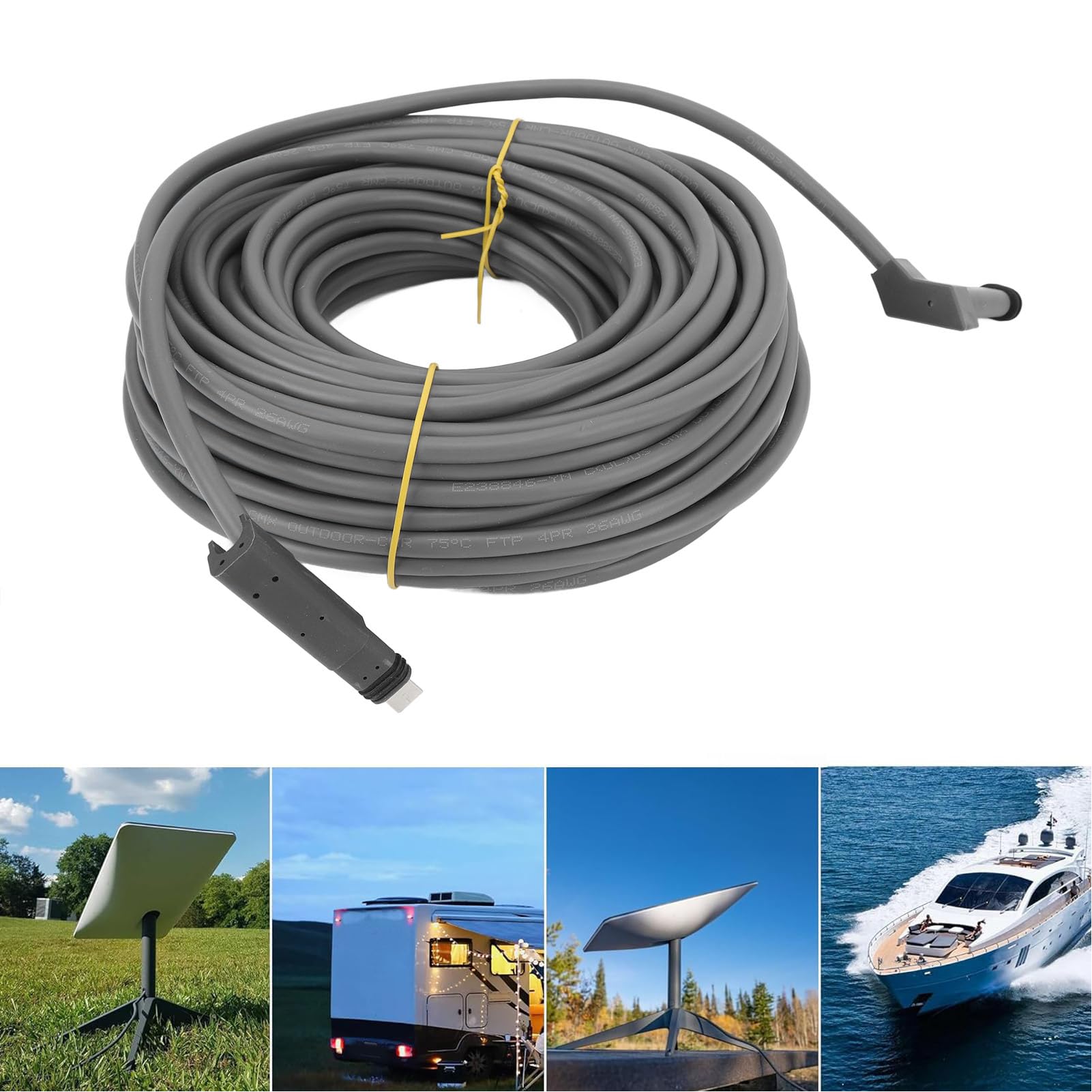 Câble D'extension Satellite de 75 Pieds, Cordon étanche et Robuste pour Usage Domestique et Extérieur, Caoutchouc et Cuivre Rouge