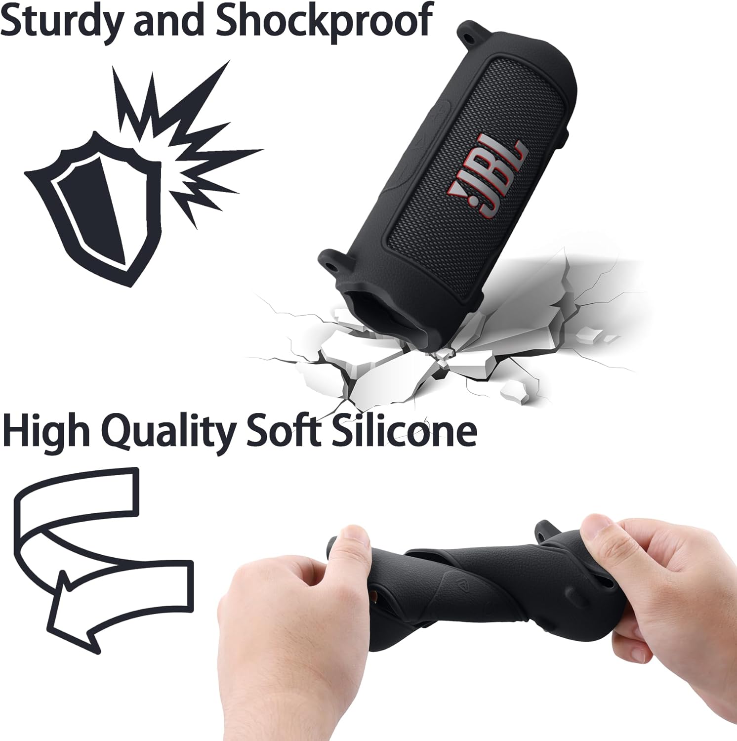 Silicone Case Compatible with JBL Flip 7 Portable Bluetooth Speaker(Black Cover) - Image 6