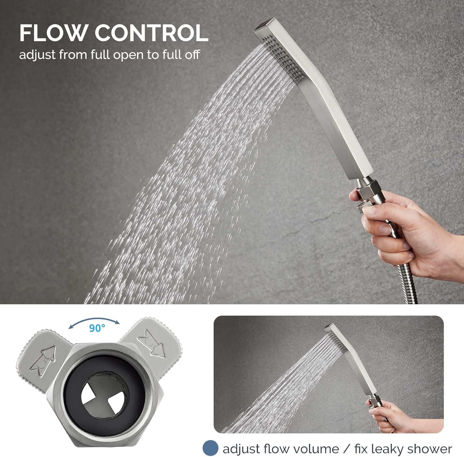 Angle Simple Shower Head Bundle with Water Flow Control Valve (Brushed Nickel)