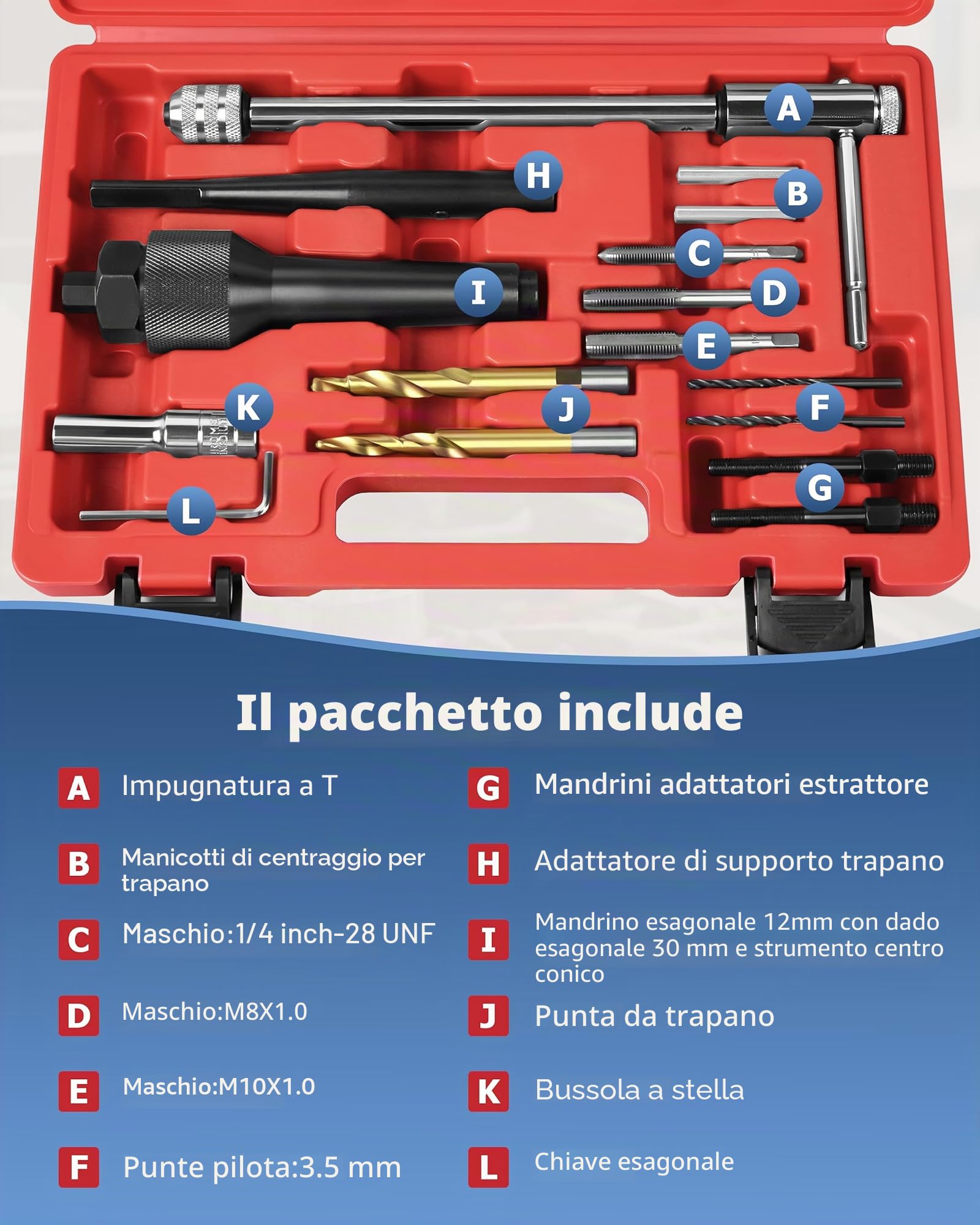 Kit di strumenti per la rimozione di candelette danneggiate, 8 mm e 10 mm