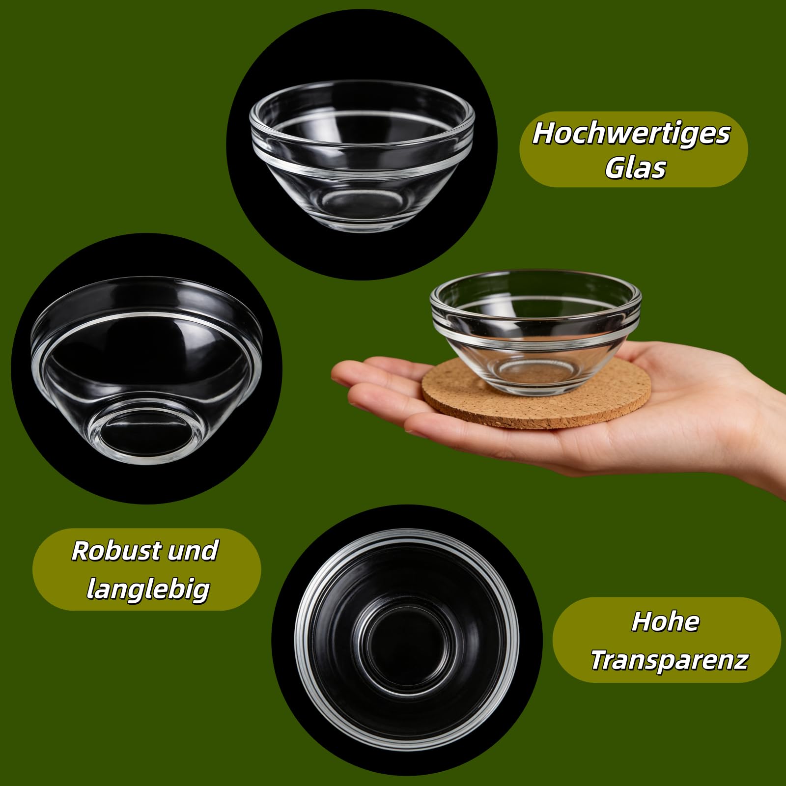 Ciotole Cucina Set con Vassoio 10 Pezzi Coppette Gelato Ø 7,5 cm Ciotoline per Aperitivo 75 ml Ciotoline per Salse Ciotola in Vetro Coppette Macedonia con Vassoio 10 PCS