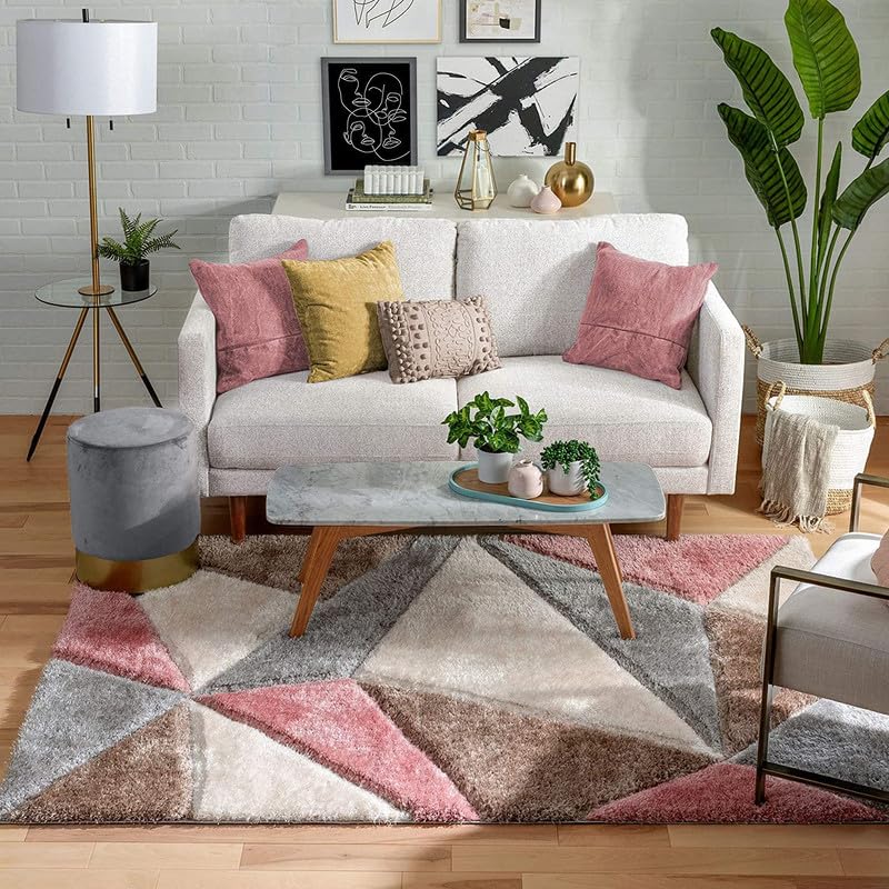 Image of Shaggy Rug for Bedroom Living Room 3X5 FEET Fluffy Plush Area Carpet with Non Slip Backing, Modern Cozy Floor Rug for Home Decor and Comfort (Multicolor-Pink)