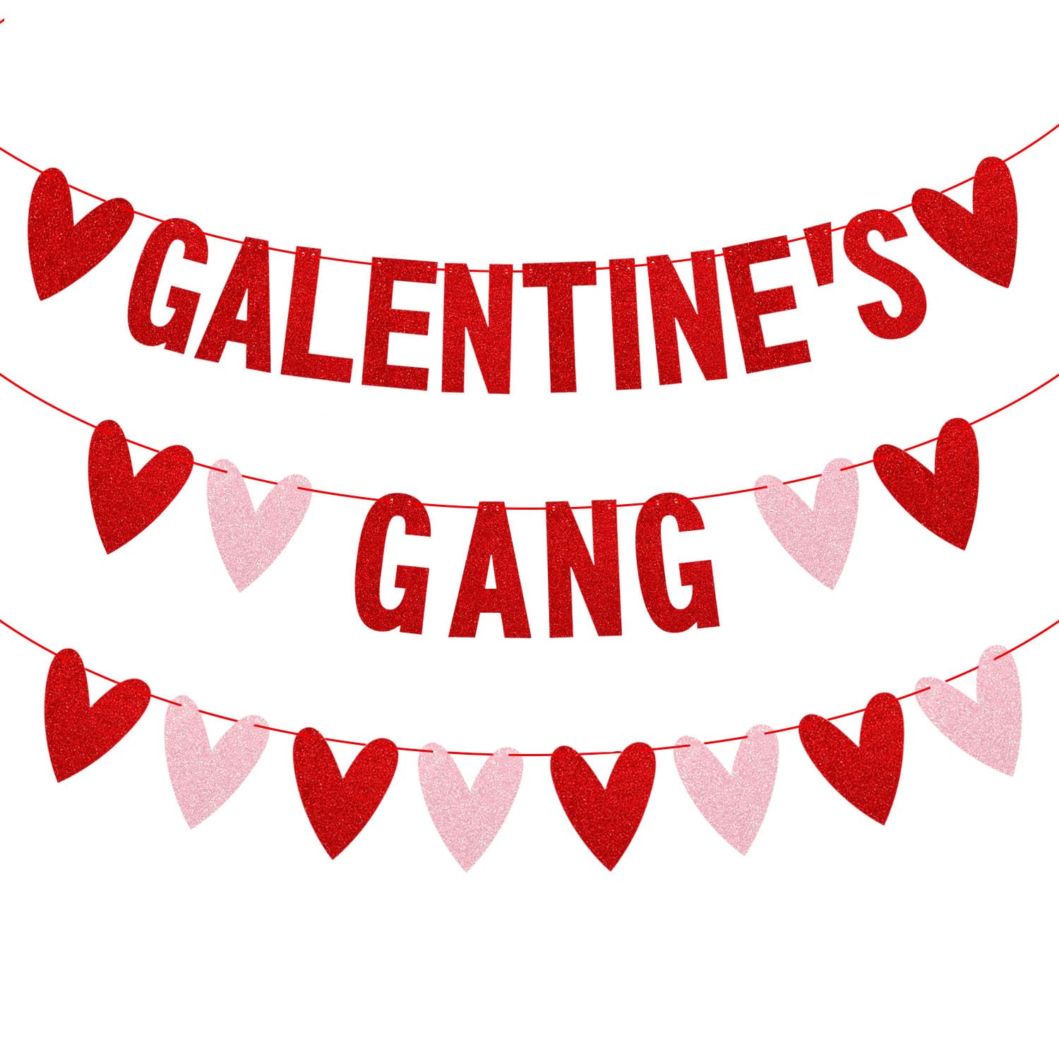 Glitter Galentines Gang Banner with Love Hearts - No DIY - Women Girl Lady Galentines Day Decorations
