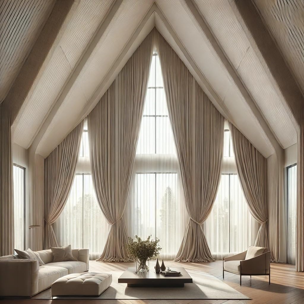 Ikiriska Angled Curtains for Vault apex Ceiling (1 Panel) Any Fabric Color. Custom Made Drapes. Pinch Pleats, Grommets, Pocket top rake Head Windows