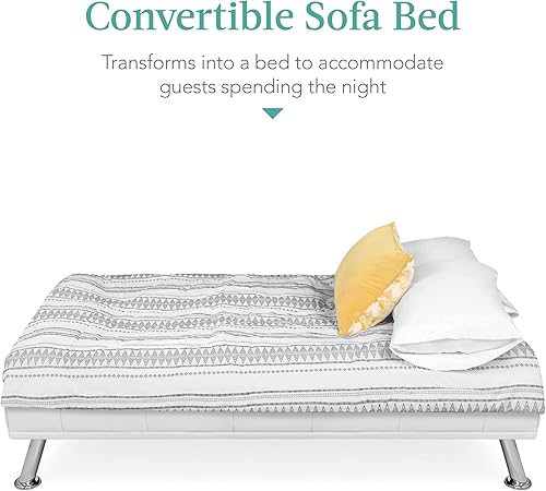 Miniatura 6 de Best Choice Products Futón convertible moderno tapizado de piel sintética, sofá cama plegable ajustable, cama de invitados con reposabrazos