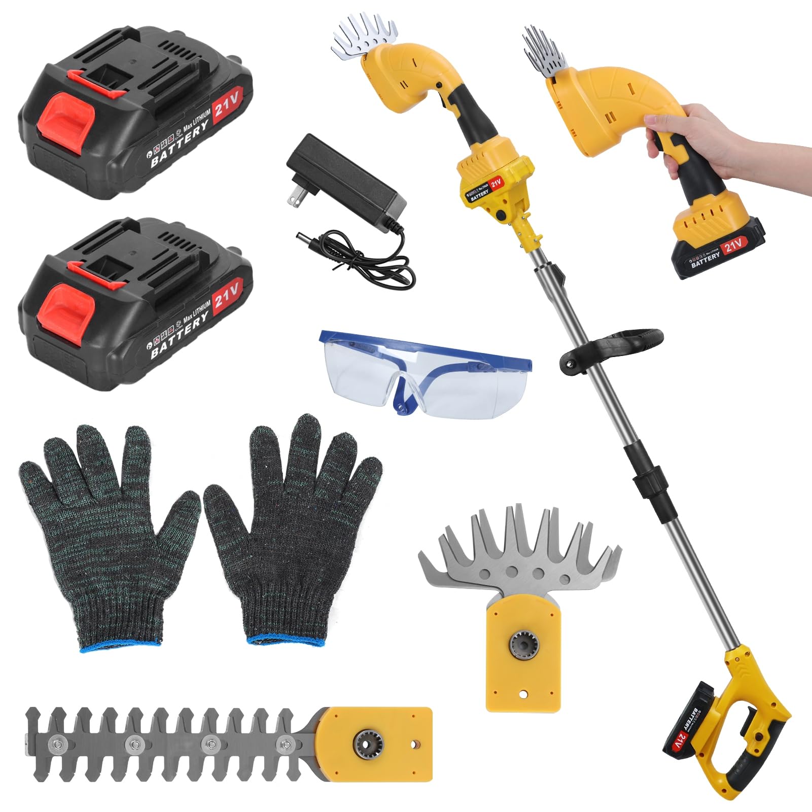 toilmua 21V Electric Hedge Trimmer, 2 in 1 Ego Hedge Trimmers & Grass Shear Handheld - with Extension Pole Cordless Hedge Trimmers for Garden Lawn (Battery*2 and Charger) UK