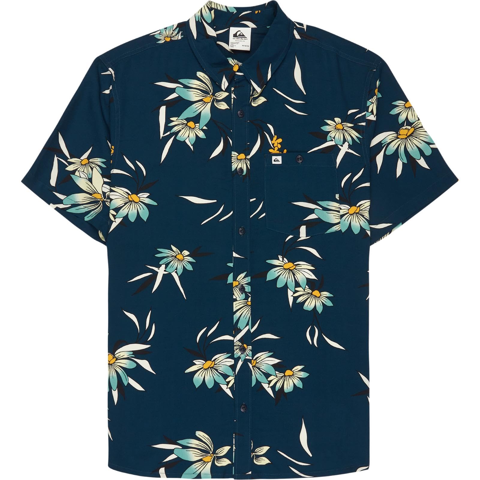 Quiksilver Camisa de manga corta con estampado floral costero para hombre
