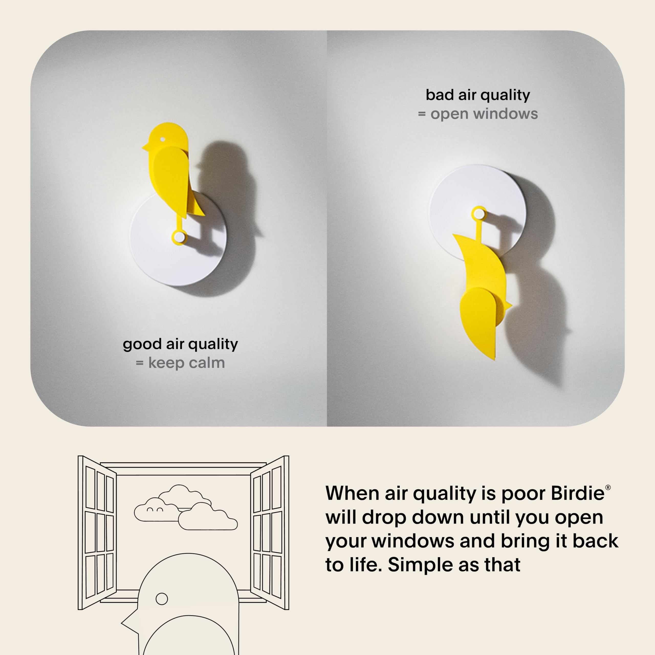 Birdie 2.0 - Design Moniteur de CO2 intérieur Appareil de Mesure de la qualité de l'air pour la Maison et Le Bureau - Réduit Les Risques pour la santé grâce à Un air Pur (Jaune, Birdie Complet)