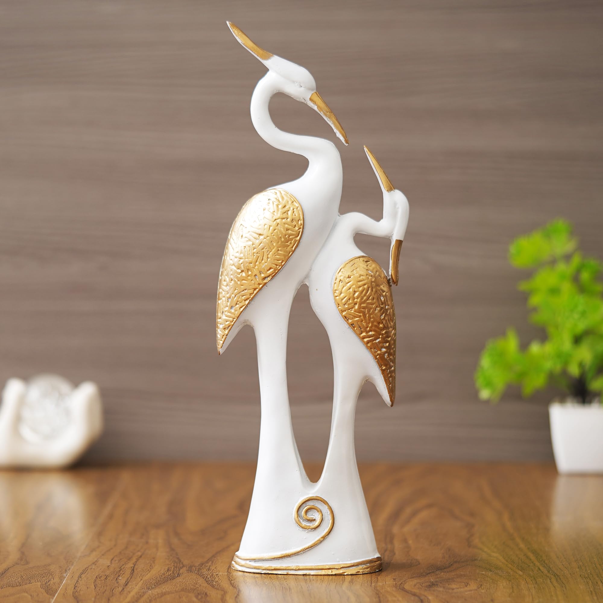 Webelkart Good Luck Swan Pair of Kissing Duck Showpiece for Home and Office Decor - 35.56 cm (White/Gold)