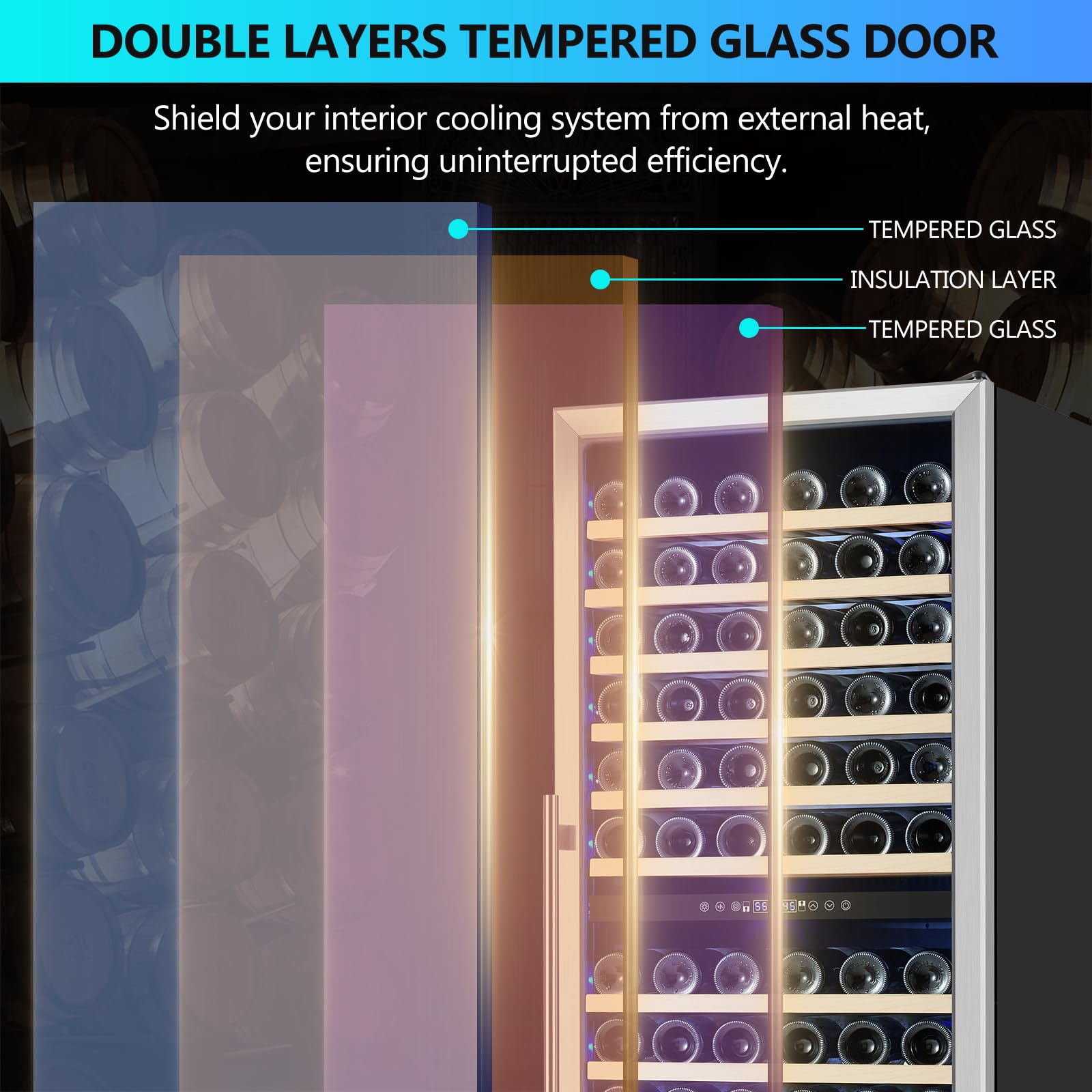 Orymuse Dual Zone Wine Fridge Freestanding 175 Bottle, 24 Inch Large Capacity Built-In Wine Cooler Refrigerator With Upgraded Compressor Cooling And Intelligent Temperature Memory on Fridge.com - View 6