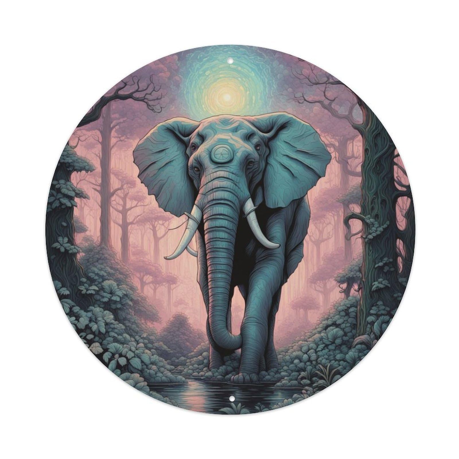 Animal Artwork Elephant in The Forest Vintage Metal Tin Sign Plaque Wall Decor for Cafe, Club Bar, Office, Garden Metal Poster 8x8Inch
