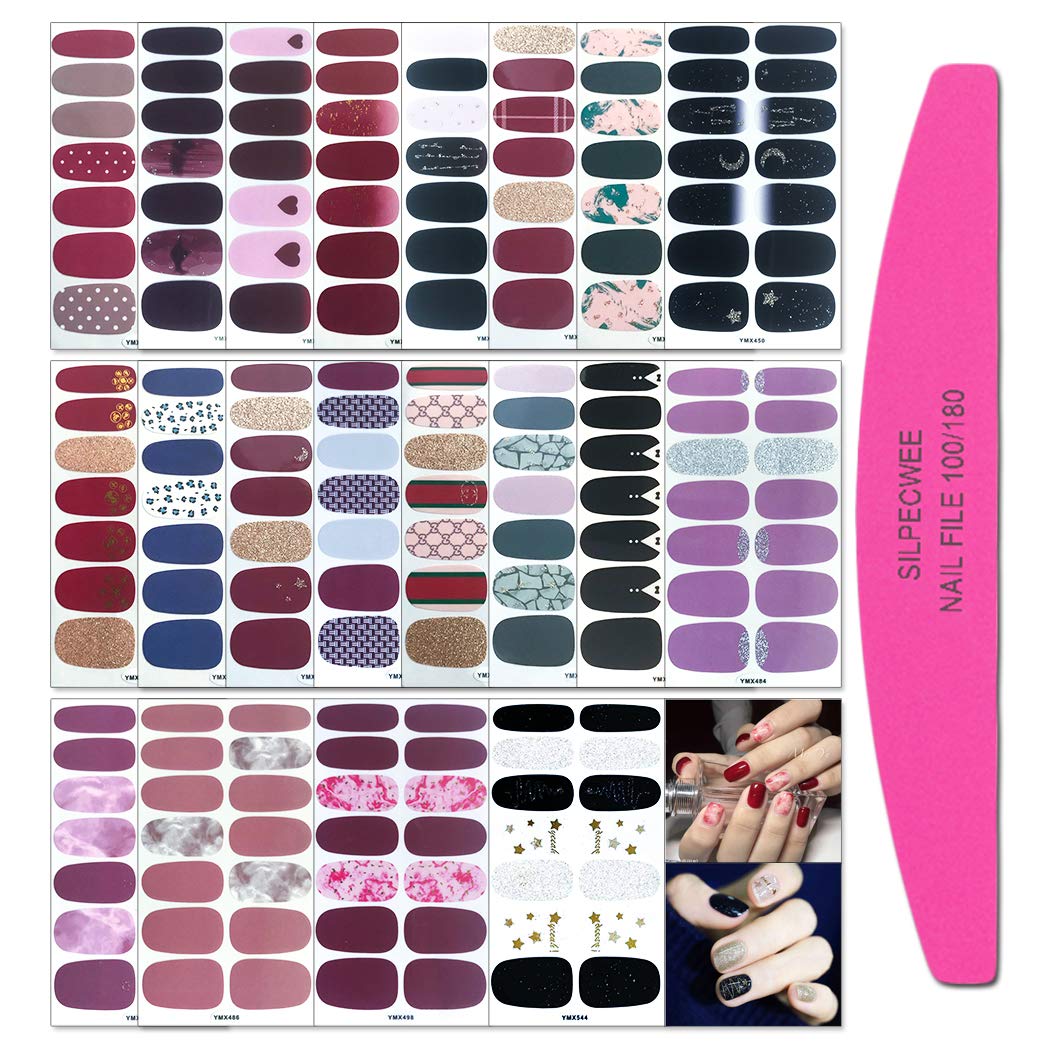 SILPECWEE 20 Sheets Nail Wraps for Women Nail Polish Strips Adhesive Nail Polish Sticker Gel Nail Strips Nail Art Accessories with 1pc Nail File