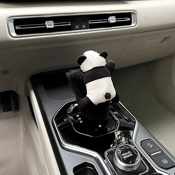 Loizziuy Panda Gear Shift Cartoon Cute Car Handbrake Panda Gear Shift & Steering Wheel Cover Accessories Car Accessories Panda