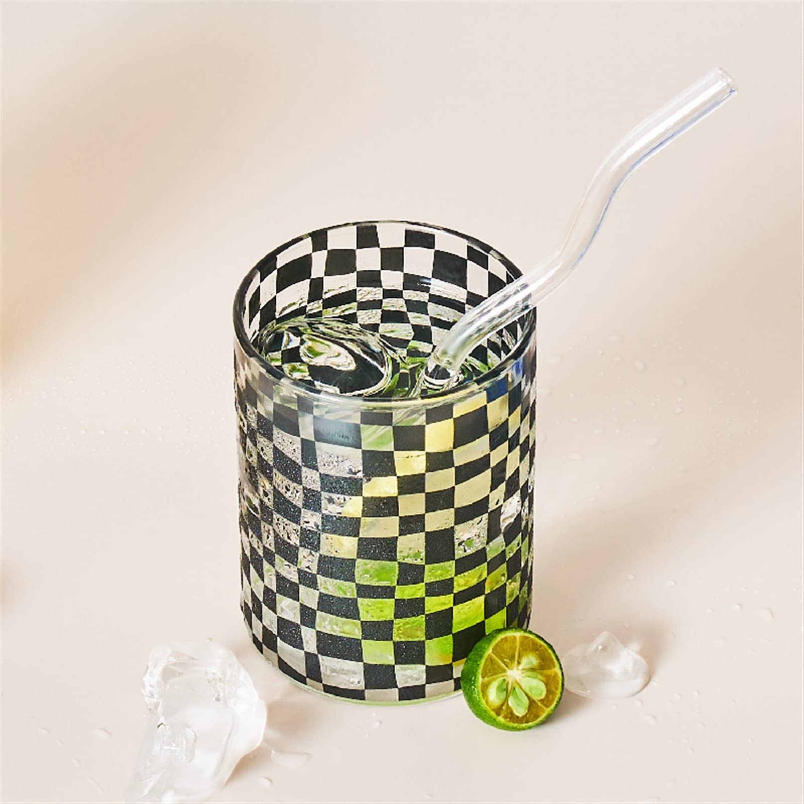 Becher Becher Classic Schachbrett Glas Milchbecher Handgefertigt Hitzebeständige Glas Familie Kaffeetasse Trinkwasser Saft Milch Kaffeetasse (Größe: 301-400ml, Farbe: Bianco)