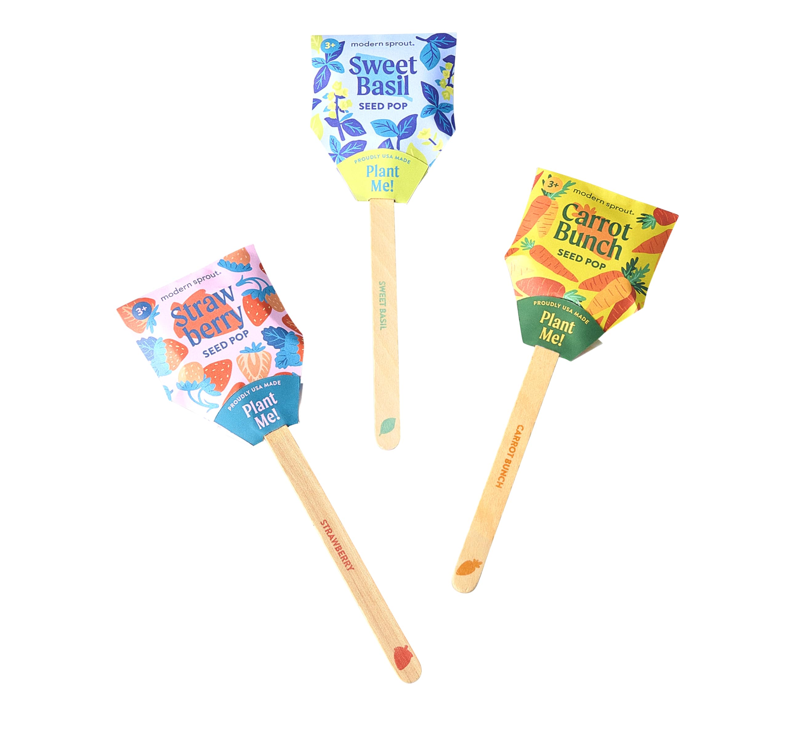 Modern SproutSeed Pops - Organic Non-GMO Carrot, Strawberry & Basil Seeds for Planting - Fun Family Activity - Ideal for Indoor & Outdoor - Playful Gift for Kids, Adults and Plant Lovers (Pack of 12)