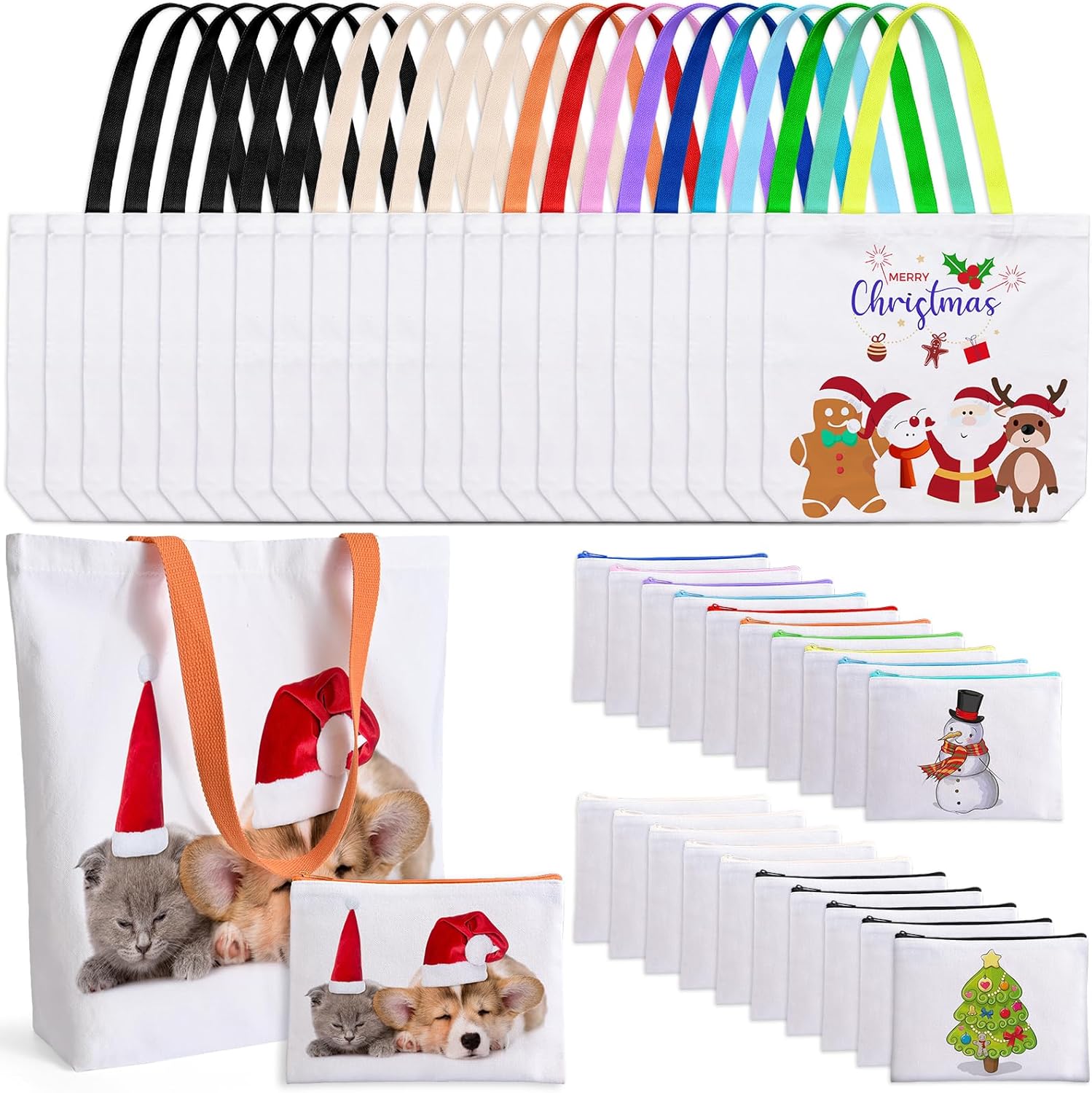 40 Pack Sublimation Blanks Canvas Tote Bags, Reusable Grocery Bags Heat Transfer Widen Tote Bags Cosmetic Makeup Bags Shopping Bag W/Customized Color for DIY, Advertising, Christmas Craft Gifts