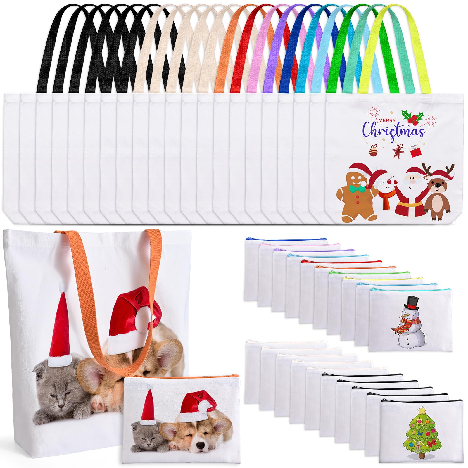 40 Pack Sublimation Blanks Canvas Tote Bag, Reusable Large Grocery Bags DIY Heat Transfer Cosmetic Makeup Pouches Shopping Bags with Matched Color for DIY, Advertising, Easter Day Craft Gift
