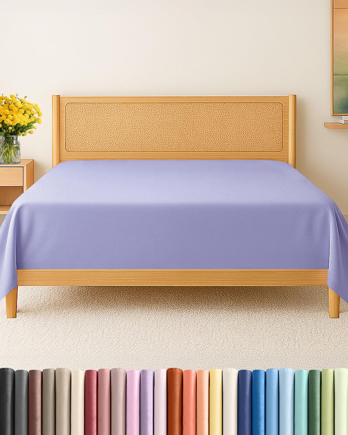 queen size flat sheet - hotel quality top flat bed sheet only - ultra-soft, breathable & cooling - fade & wrinkle free - easy-care, stain & shrink resistant bedding - easy-fit & oeko-tex - lavender