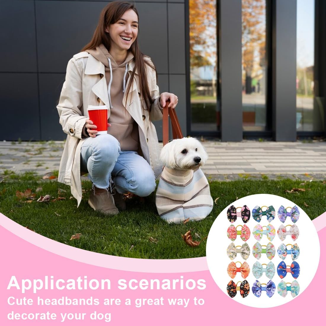 20 Pieces Dog Hair Ties with Elastic, Hair Accessories for Dogs, Bow for Long Hair, Small Dog, Cat Puppy (Random Pattern), multicoloured, A 6