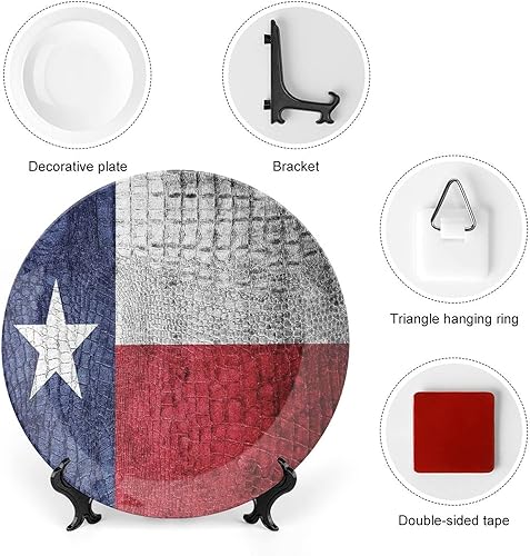Miniatura 3 de XISUNYA Plato decorativo de 10 pulgadas, plato de cena de decoración occidental, bandera del estado de Texas, emblema patriótico, de cerámica,