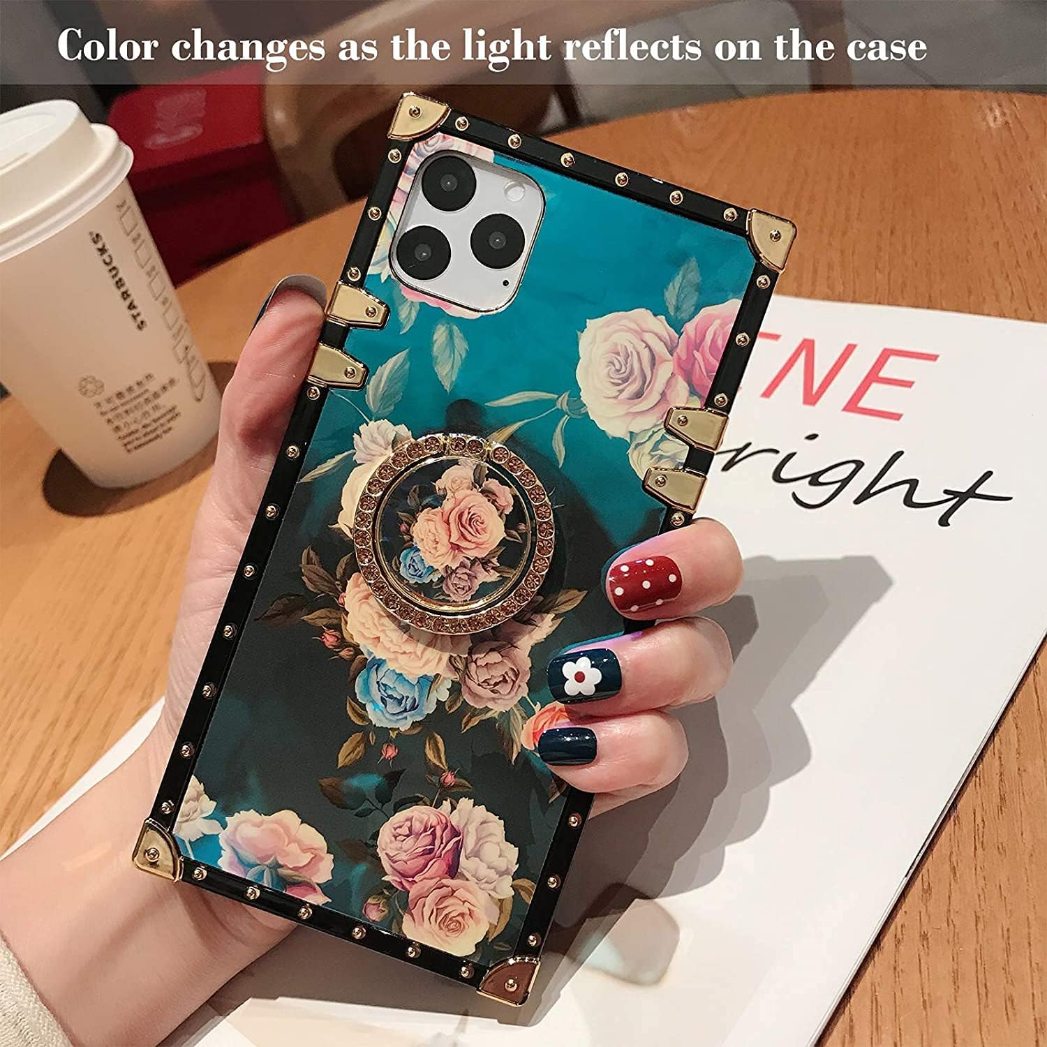 Amazon Com Compatible With Iphone 12 Pro Max Square Case For Women Girls Cute Cover With Stand Holder Floral Flower Luxury Elegant Soft Tpu Shockproof Protective Metal Corner Designer Phone Case Girly