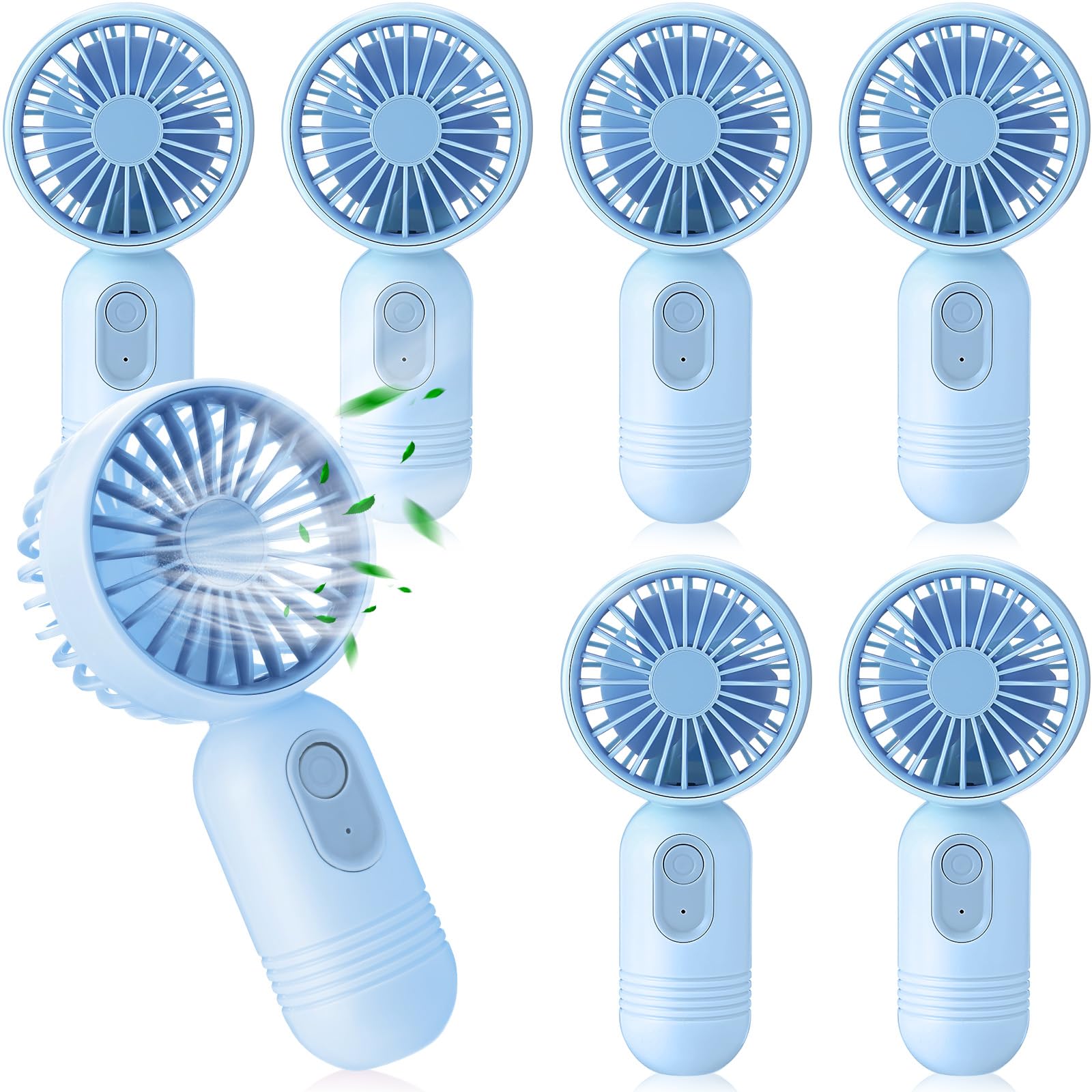 Photo 1 of ***MISSING 2 PARTS*** 6 Pcs Mini Portable Fan Bulk Cute Handheld Lightweight Small Little Personal Hand Eyelash Fan 3 Speeds USB Rechargeable for Women Men Indoor Outdoor Makeup Travel (Blue)