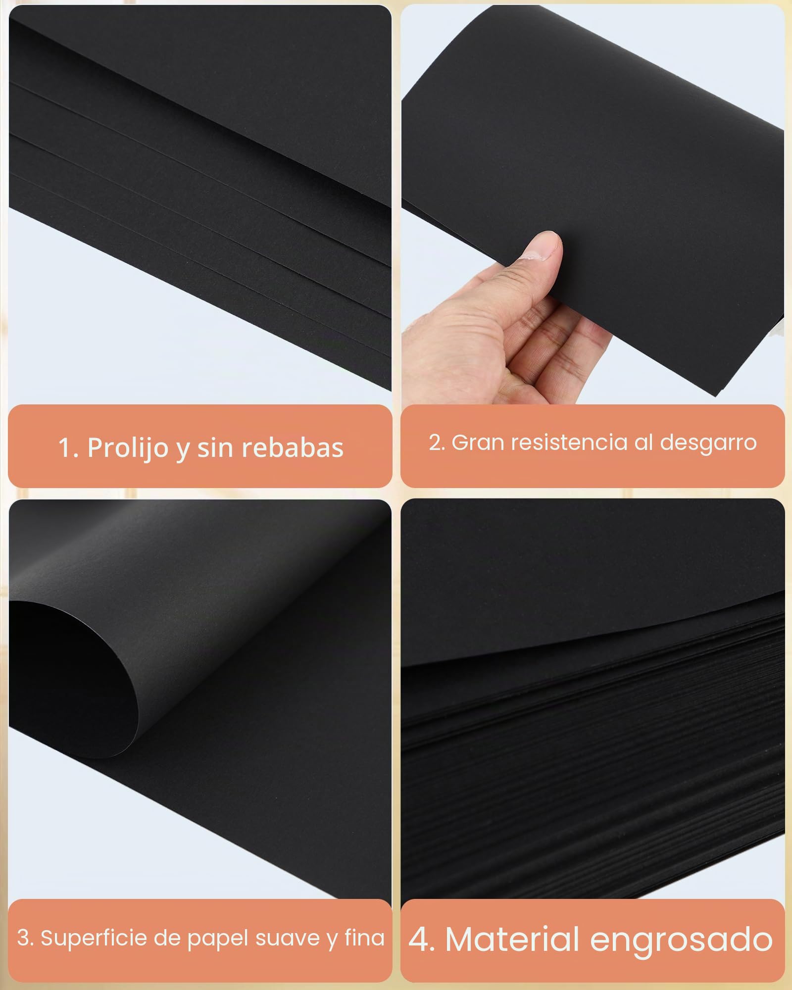 100 Hojas Cartulina Negra A4 – Cartulina A4 de 120 g/m² para Scrapbooking, Origami, DIY y Manualidades, Papel Scrapbooking